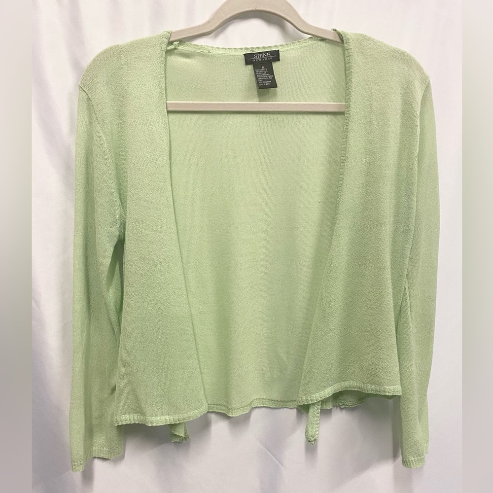 Shine New York Light Green Semi-sheer Lightweight Cardigan Sweater